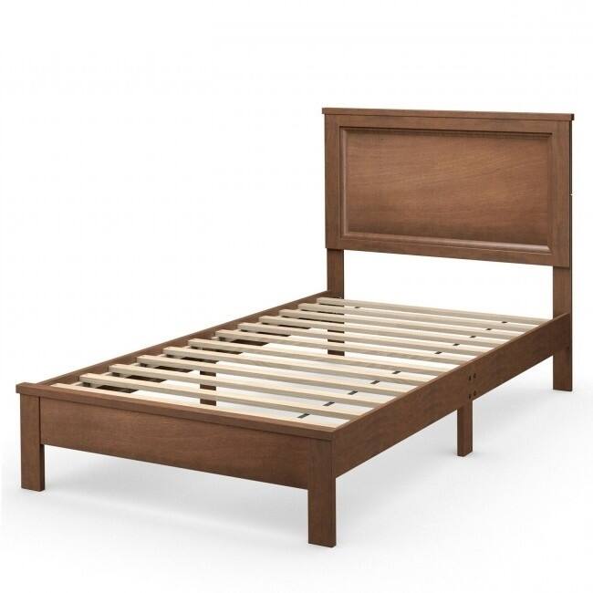 Twin Size Modern College Dorm Wooden Platform Bed - Walnut