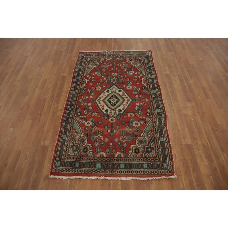 Hand Knotted Oriental 100% Wool Carpet Traditional Geometric Red Mahal Area Rug - 6' 1'' X 3' 7''