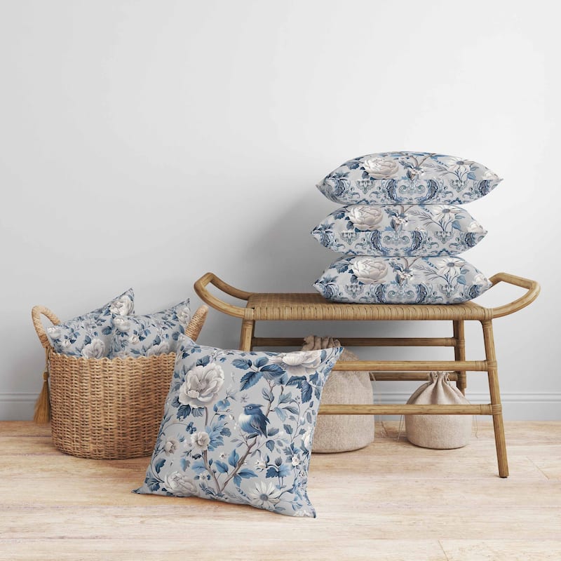 Misty Morning Faux Suede Reversible Throw Pillow Blue and Gray