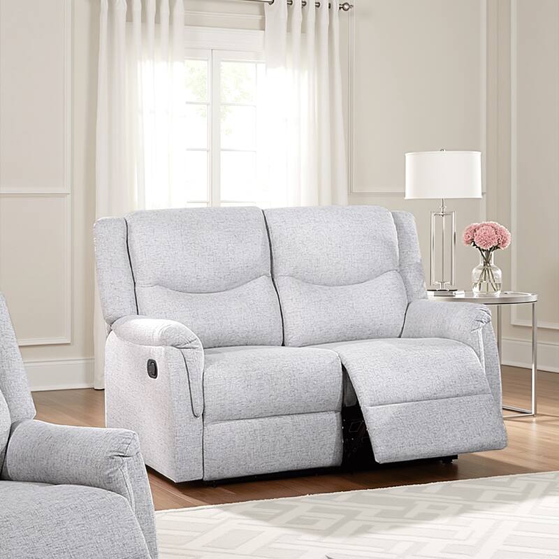 Ammy Manual Loveseat with Pillow Arms, 53 Inch Wood, White Faux Burlap