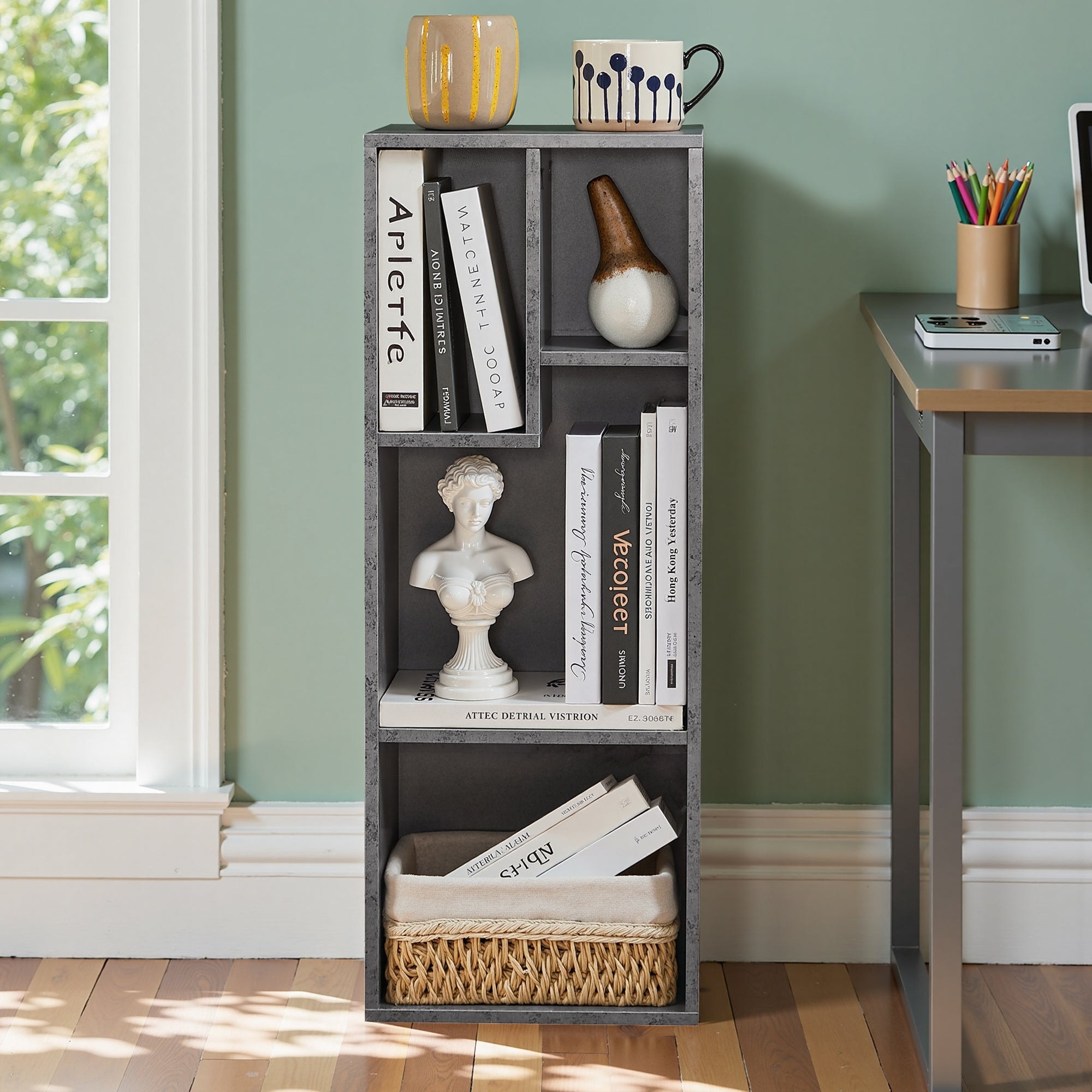 Javlergo Set of 2 Modern 4-Tier Bookshelves Asymmetric Storage