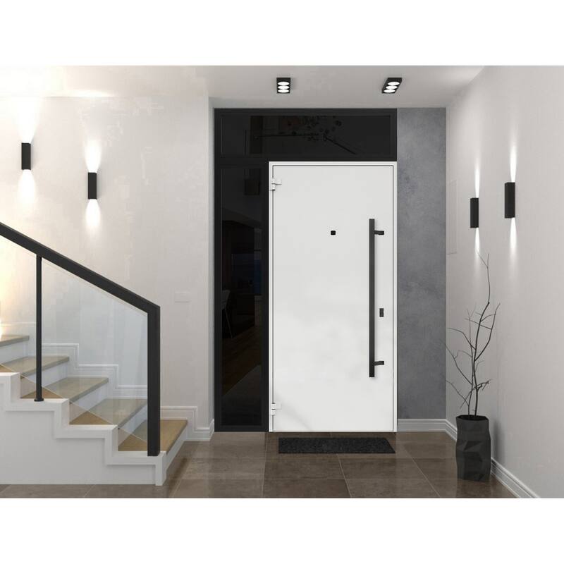 Exterior Prehung Steel Entry Door Ronex 0131 Grey 2 Sidelites Top Window Stainless Steel Inserts 16+36+16x96 Left Hand