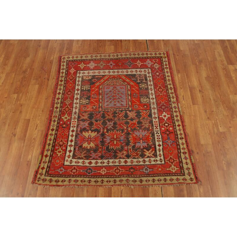 Hand Knotted Oriental 100% Wool Carpet Transitional Geometric Oranges & Rust Anatolian Area Rug - 4' 2'' X 3' 6''