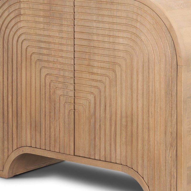 HomeRoots 32" Natural Solid Wood Textured Door Accent Cabinet With Two Doors