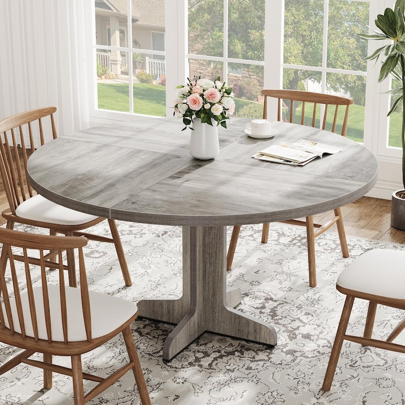 47 Inch Round Dining Table, Farmhouse Wood Dining Table