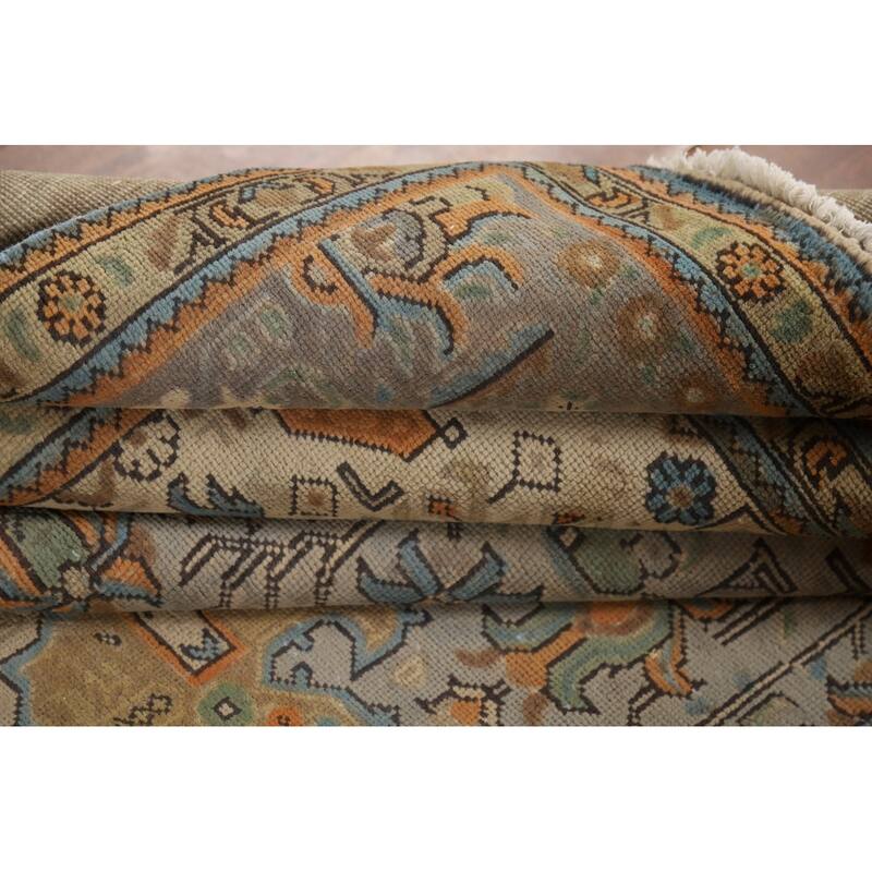 Grey Geometric Tabriz Vintage Persian Area Rug Handmade Wool Carpet - 8'1" x 11'3"
