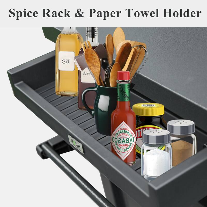 Grill Carts Outdoor with Storage and Wheels, Whole Metal Portable Table and Storage Cabinet for BBQ, Deck, Patio