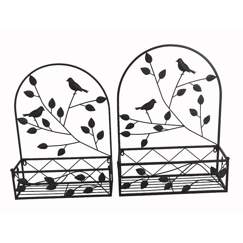 Arched Birds on Branches Cut Out Hanging Outdoor Garden Planter - 23" - Set of 2