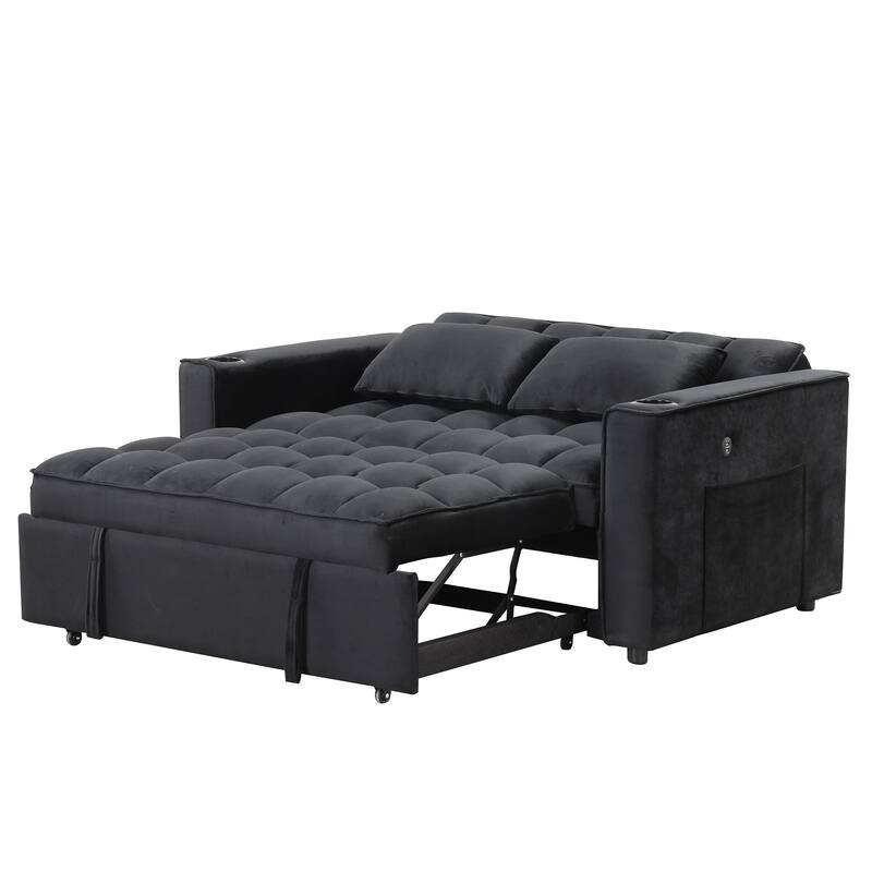 Velvet Multi-functional Sofa Bed, Cup Holder, USB Port