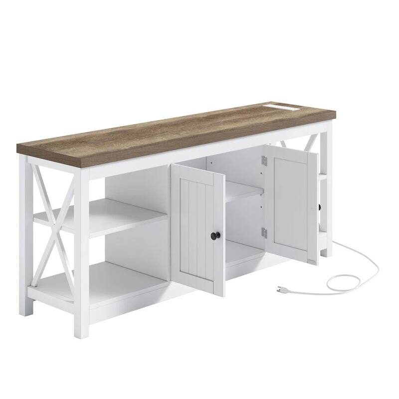 TV Stand for 65/60/55" TV Media with Power Outlets White & Beige - 58 inches