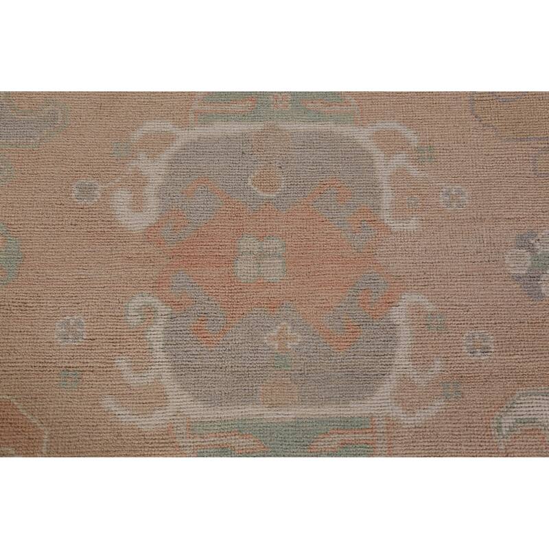 Hand Knotted Oriental 100% Wool Carpet Transitional All-Over Peach Oushak Area Rug - 12' 0'' X 9' 1''
