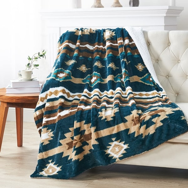 slide 2 of 35, Fauxfur Southwest Throw with Sherpa Backing 50" x 60" - Teal
