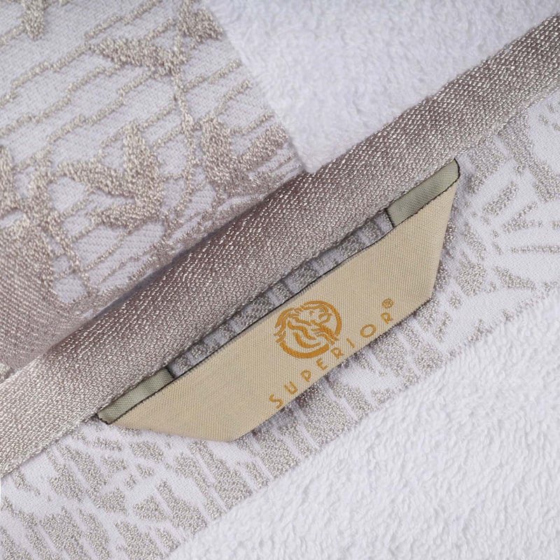Superior Wisteria Cotton Floral Jacquard 12 Piece Bathroom Towel Set - White