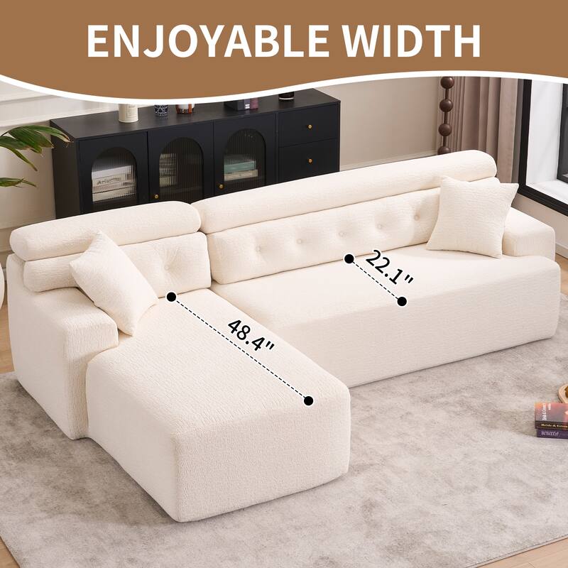 Combining Chaise Longue With 3-Seater, Wood Grain Chenille Fabric, Full Sponge Compression Sofa,Combined Sofa With 2 Pillows