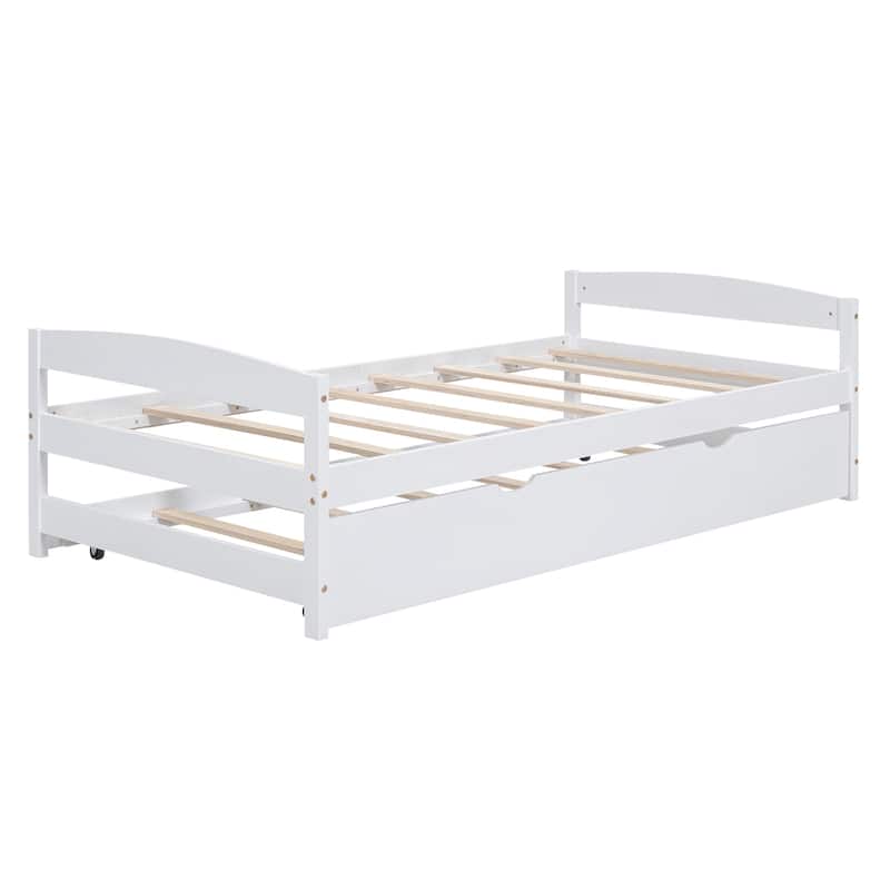 Twin Size Pine Wood Platform Bed Frame with Trundle