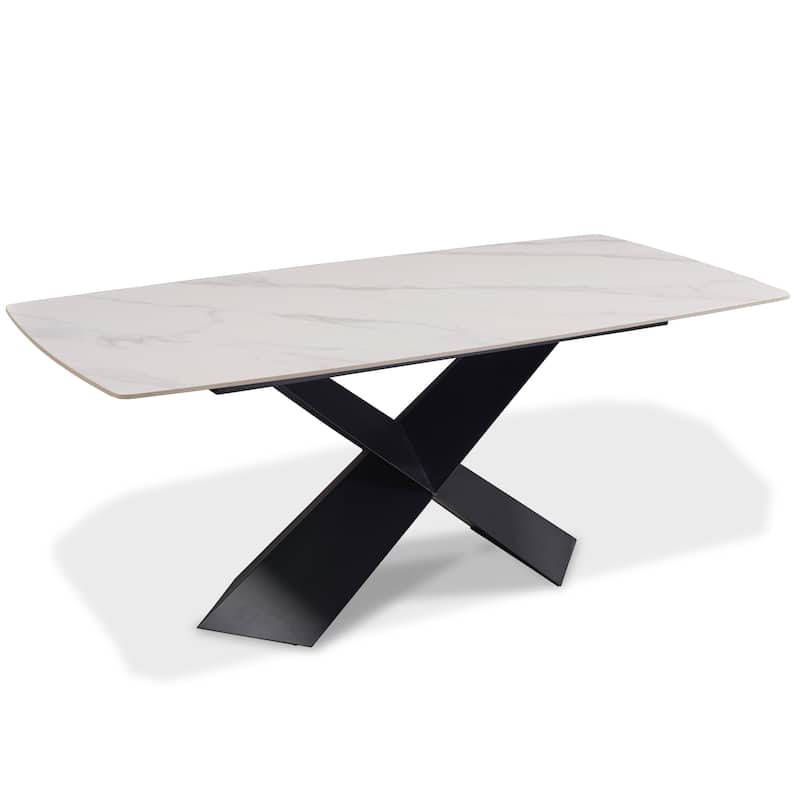 Furniture of America Thalassa Modern White Ceramic Top X-Shaped Base Dining Table - Black