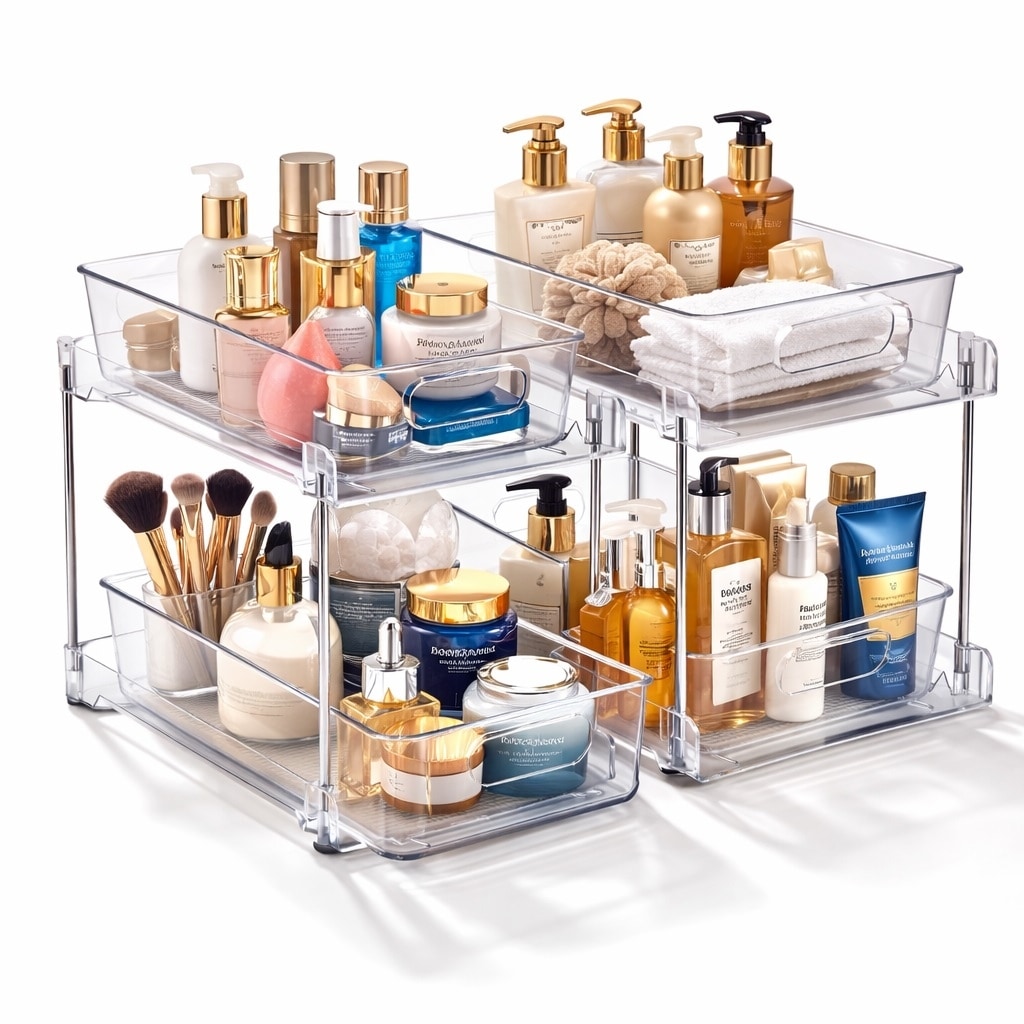 Sorbus 2-Tier Pull-Out Makeup Organizers, 2 Pack Clear Vanity & Skincare Storage Drawers, Bathroom Organization Bins
