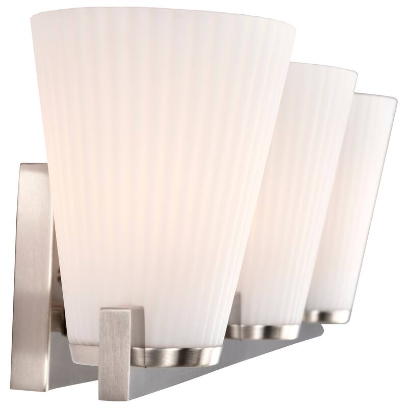 Royale 3 Light Vanity Brushed Nickel Finish Ribbed White Glass - Brushed Nickel