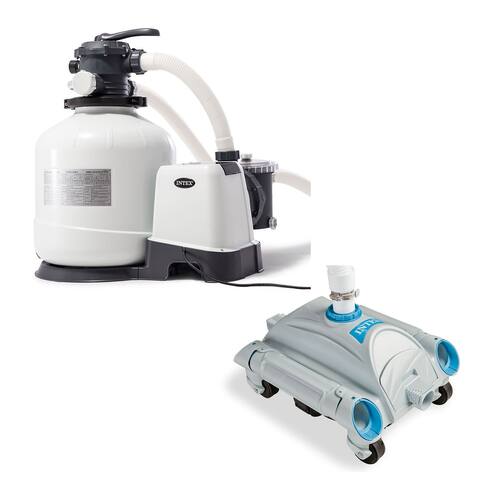 Intex 3000 GPH Above Ground Pool GFCI Sand Filter Pump and Automatic Pool Vacuum - 48.3