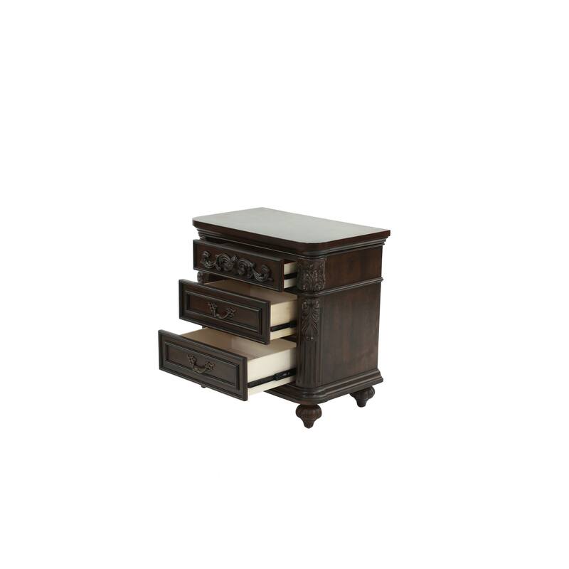 Traditional Antique 1pc Nightstand Bedroom Furniture Veneer 2-Drawers Hanging Pull Bedside Table