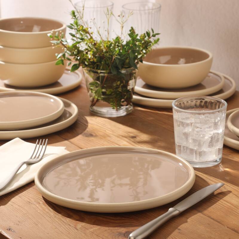 Gibson Elite - Made in Portugal - Port Gaia 12 Piece (Service for 4) Reactive Glaze Dishes Stoneware Ceramic Dinnerware Set