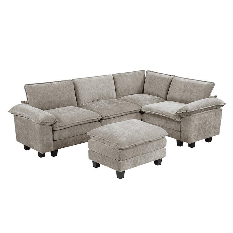 Fremont & Park Terra Chenille 5-Piece Modular Sectional Sofa - Ottoman - Dark Pewter