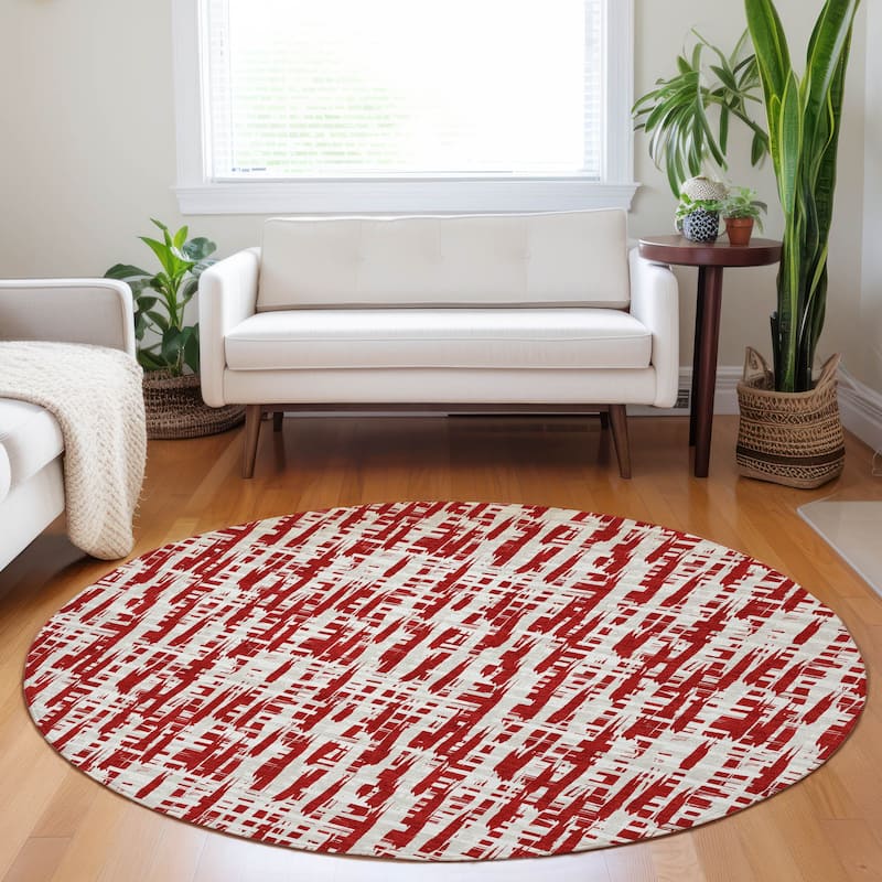 Machine Washable Indoor/ Outdoor Modern Crosshatch Chantille Rug - Red - 8' x 8'
