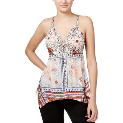 American Rag Womens Printed Asymmetrical-Hem Tank Top, Red, X-Small