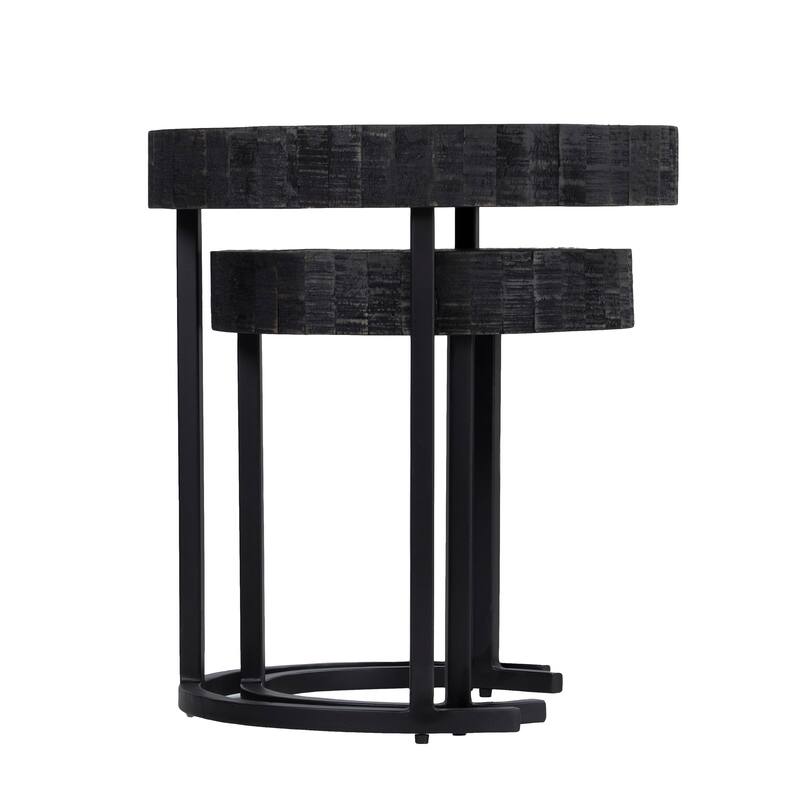 SEI Furniture Karelia Nesting Side Tables, Whitewashed/Black, Set of 2