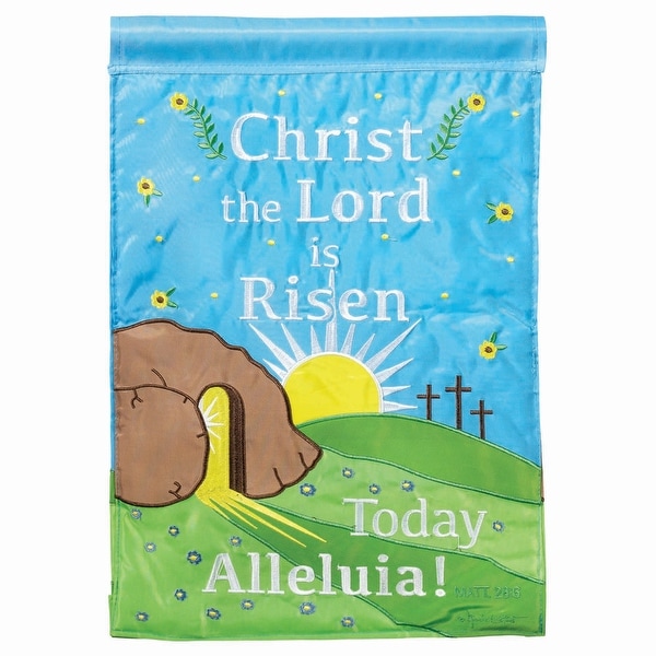 Blue and Green Christ the Lord is Risen Today Easter Outdoor Garden Flag 18" x 13" - N/A