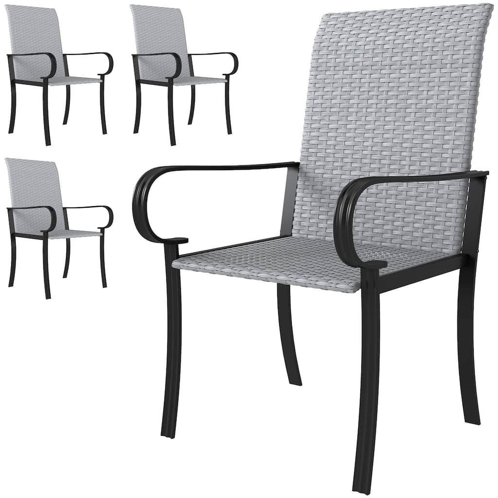 4-Piece Outdoor Dining Chair Set PE Rattan Steel Frame High Back Armrest Patio Garden - 23.6" W x 26.8" D x 40.6" H