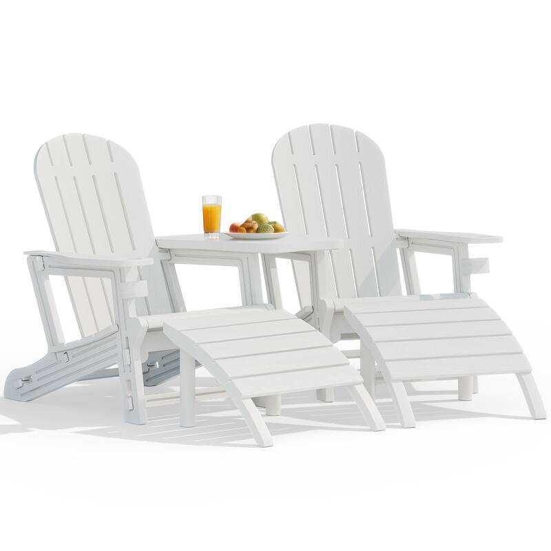 Outdoor All Weather Adirondack Chairs with Movable Footrests, Set of 5/3. - WithFootrest - White