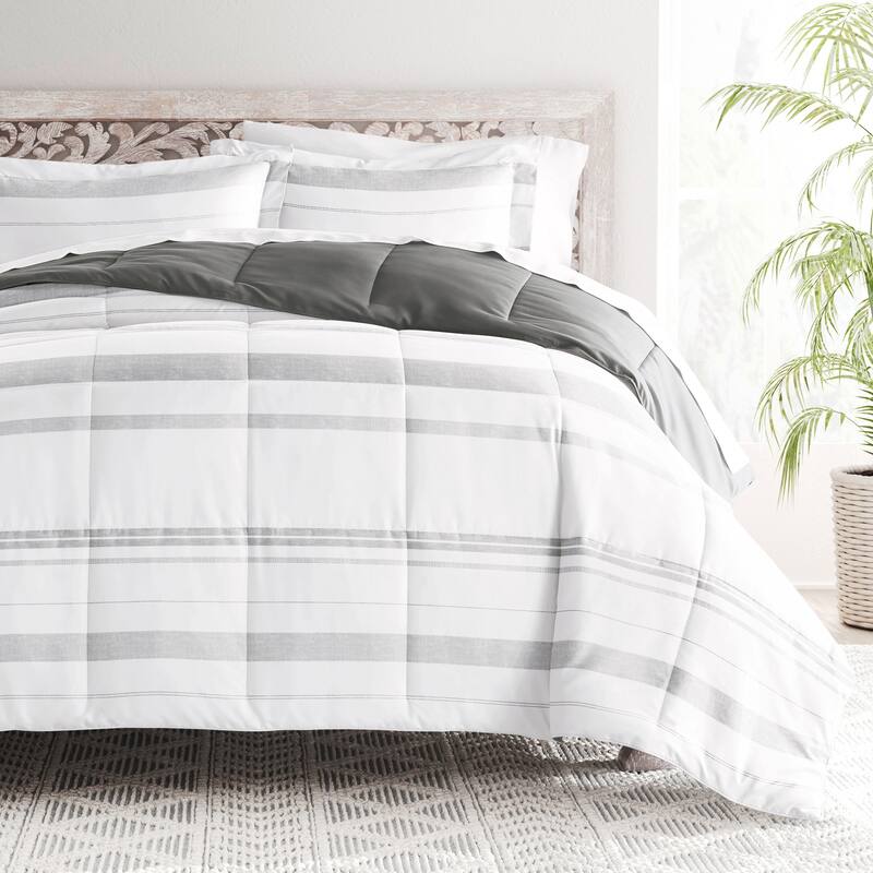 Becky Cameron Stitched Stripe Fog Pattern Reversible Comforter Set