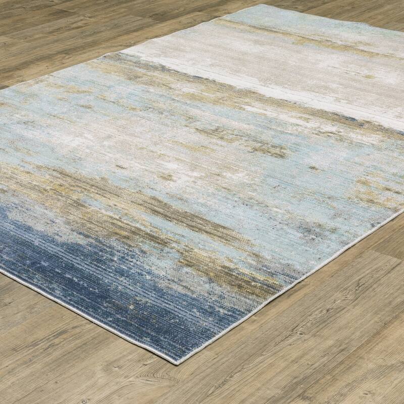 Calliope Textural Distressed Ombre Blue/ Beige Area Rug