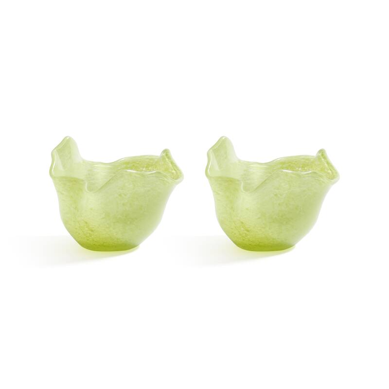 Wavy Bowl Glass Tealight Candle Holders, Set of 2 - Green