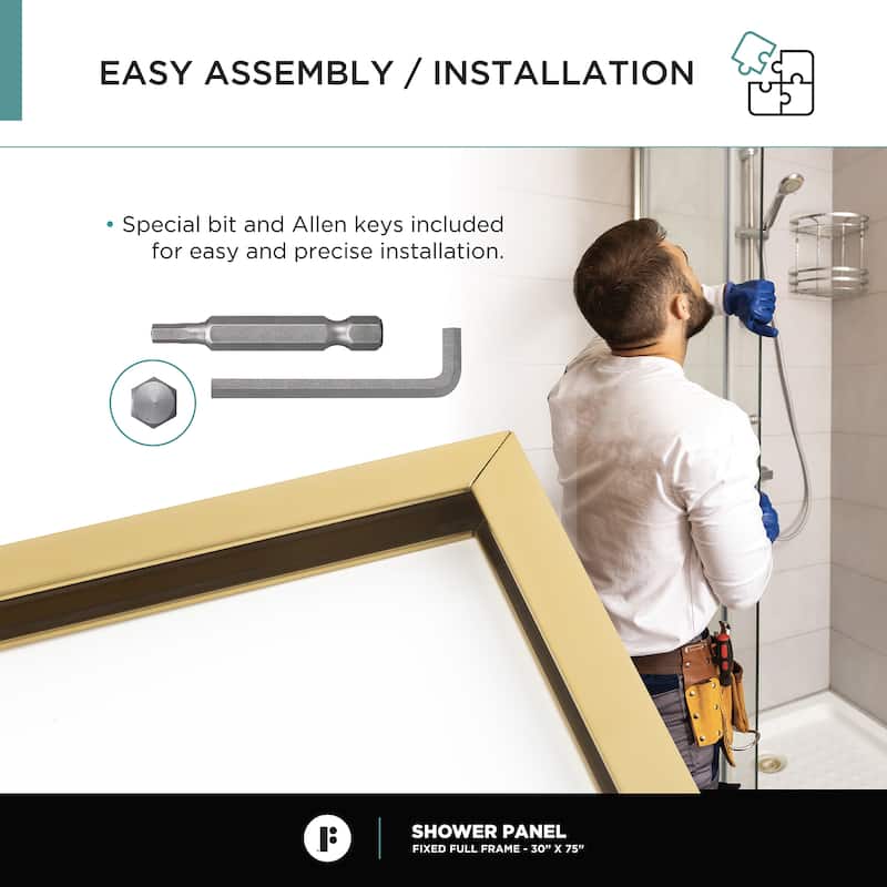 Fine Fixtures Single Fixed Clear Tempered Glass Shower Panel