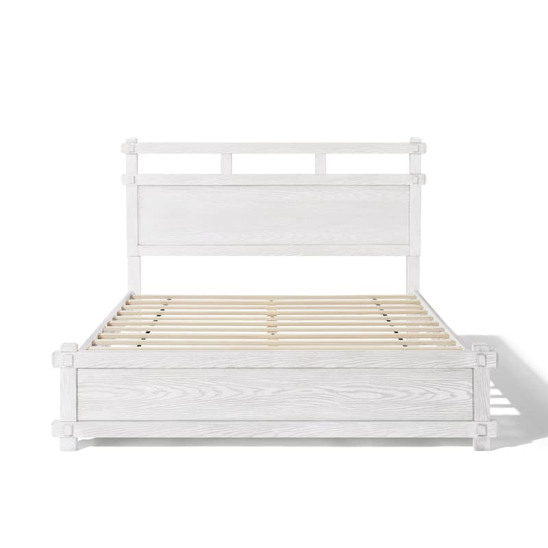 Christopher Knight Home - Farmhouse Platform Bed Frame with 2-Tier Headboard & Solid Wood Slat Support, No Box Spring Required