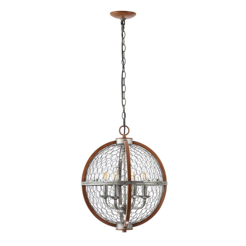 Paysan 16" 4-Light Adjustable Iron Rustic Industrial LED Pendant, Brown/Silver by JONATHAN Y