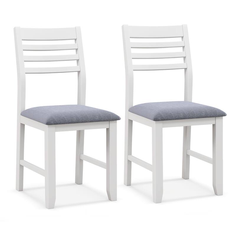 Gymax Wooden Dining Chair Set of 2 Kitchen Side Chairs w/ Rubber Wood - White - Set of 2