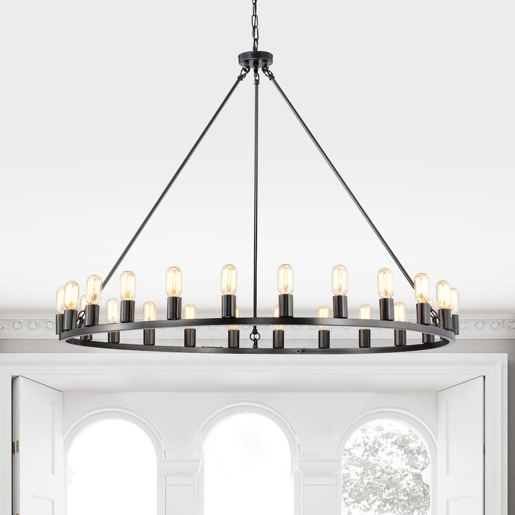 Black Smith Iron 48-inch Wagon Wheel 24-light Chandelier