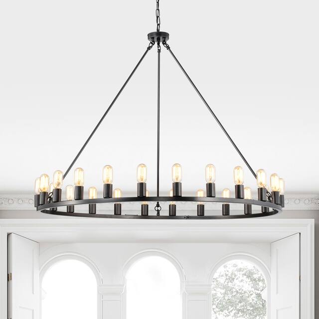 The Gray Barn Liam 48-inch Round Wagon Wheel 24-light Chandelier