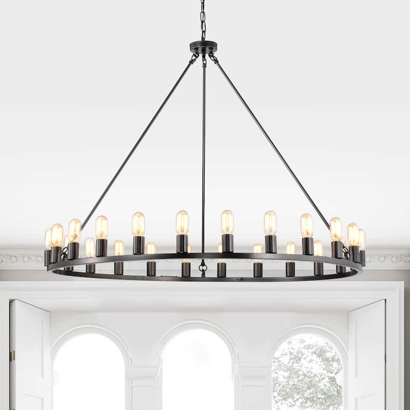 The Gray Barn Liam 48-inch Round Wagon Wheel 24-light Chandelier