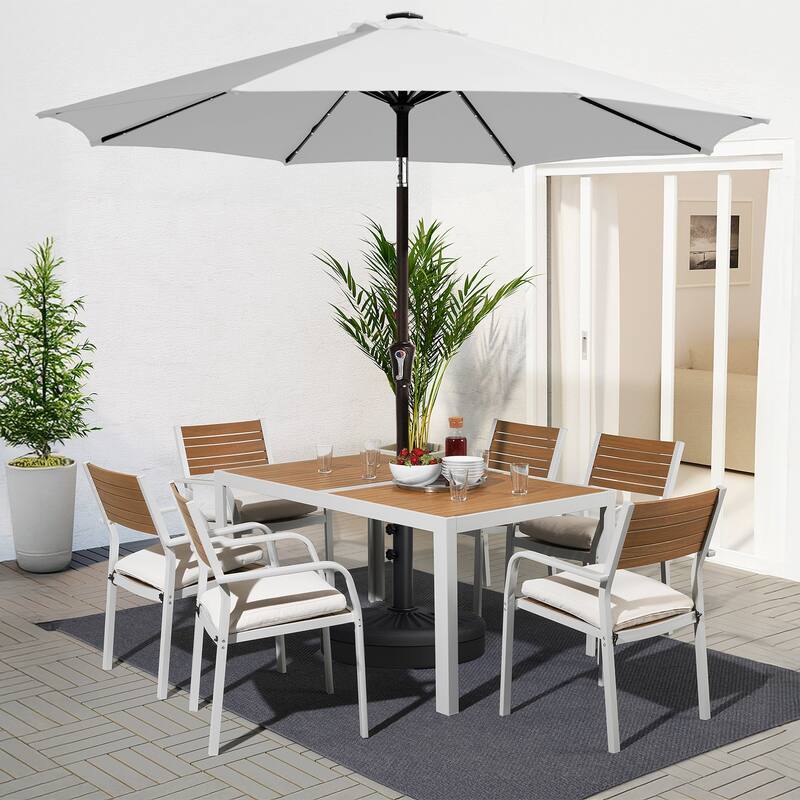 9ft Patio Market Umbrella with LED Lights,Crank & Tilt