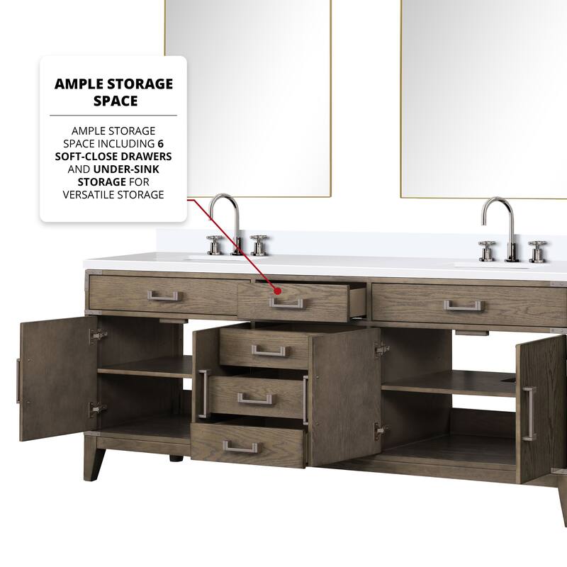 Laurel 60 in W x 22 in D Black Oak Double Bath Vanity, White Quartz Top, Faucet Set, and 28 in Mirrors