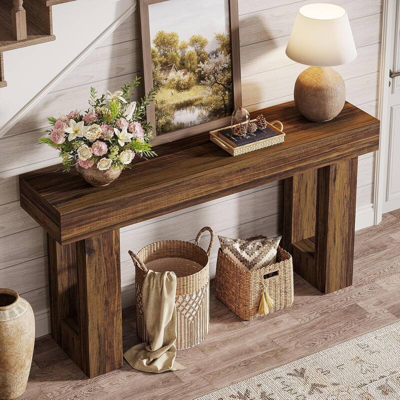 63" Wooden Console Table, Rectangular Sofa Table for Behind Couch, Entryway, HallwayLiving Room