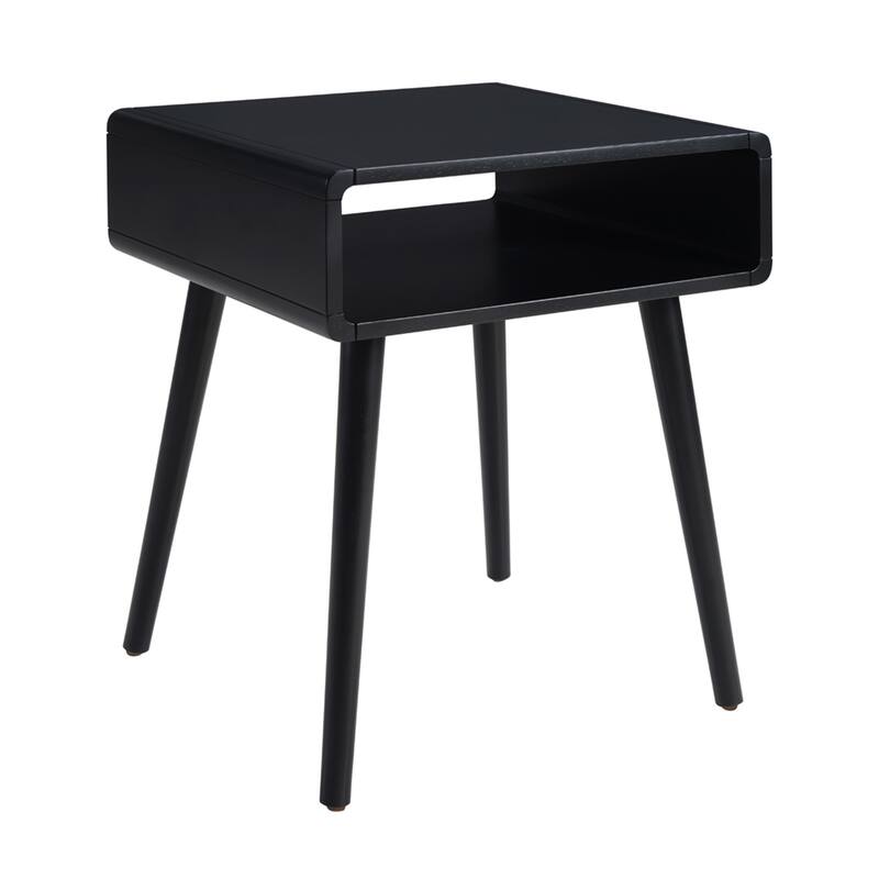 Mid Century Inspired Napa End Table with Open Shelf, Curved Edges, Solid Wood Tapered Legs and Spacious Storage Top - 18