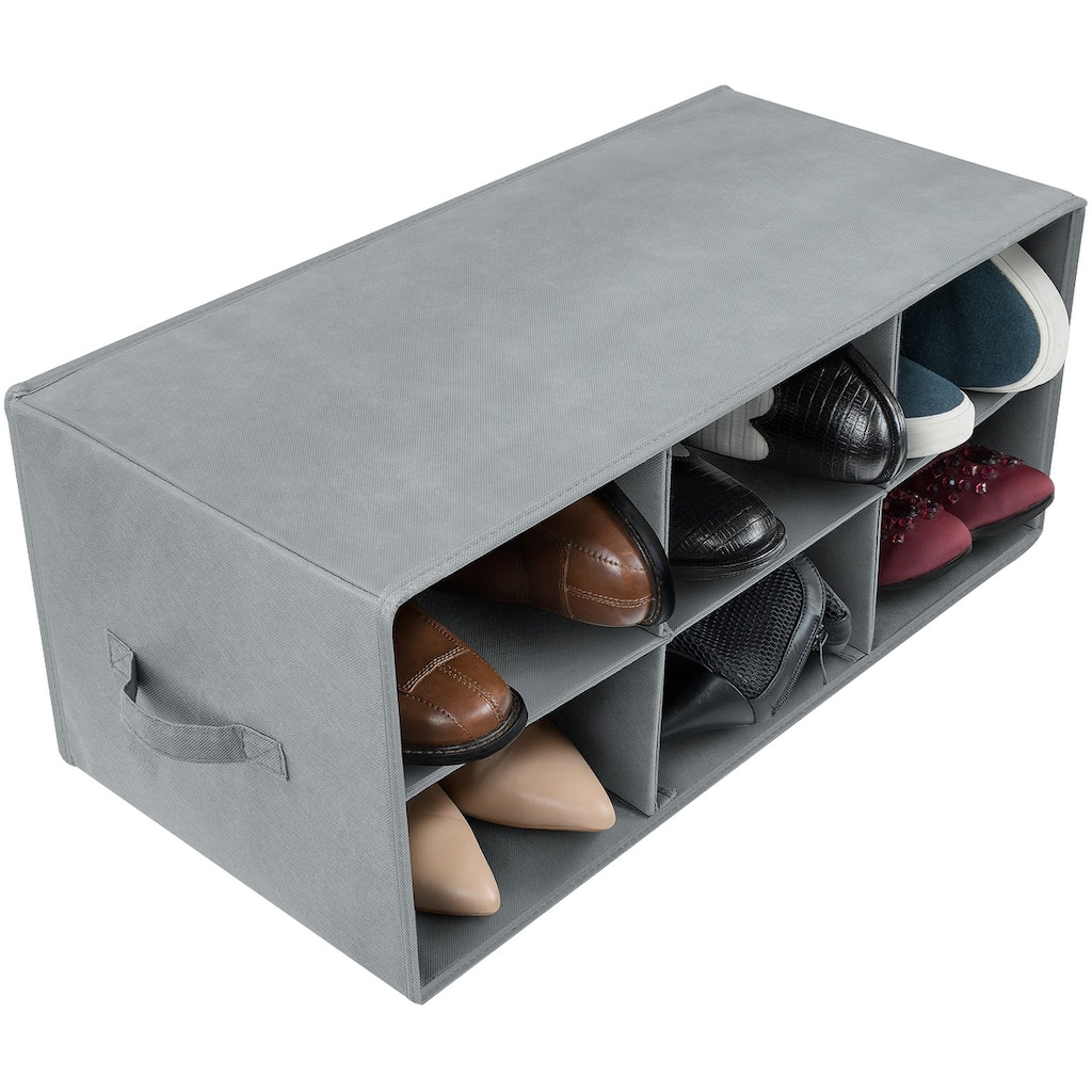 Shoe Organizer Bin, 6 Section Cubby Shelves, Foldable Portable Detachable Closet Organizer (Grey)