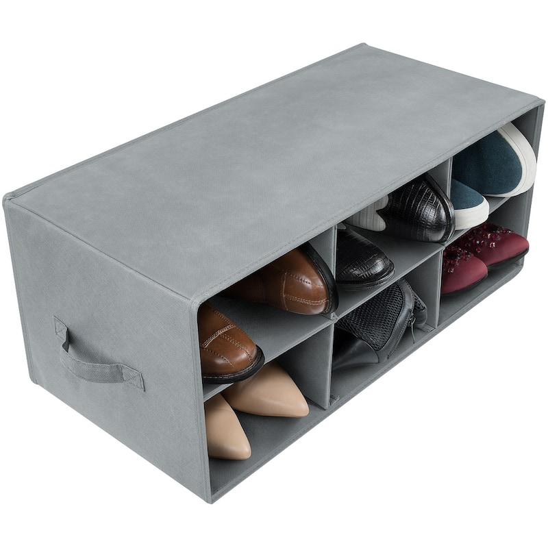 Shoe Organizer Bin, 6 Section Cubby Shelves, Foldable Portable Detachable Closet Organizer (Grey) - Grey