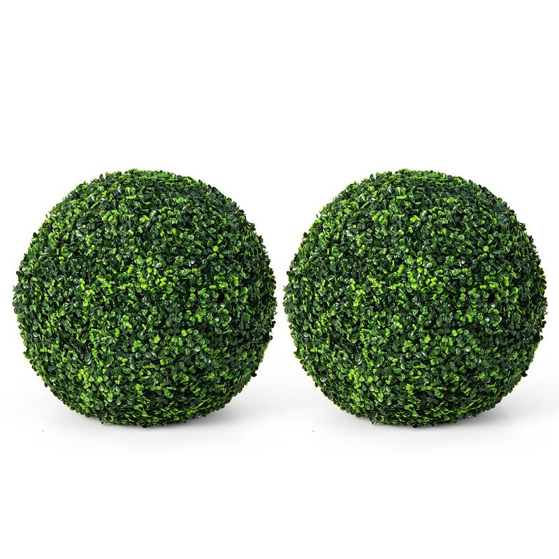 Gymax 2 PCS Artificial Plant Topiary Ball 19'' Faux Decorative Balls - Green