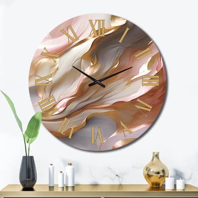 Designart "Subtle Serenity Liquid Art Gold Waves I" Abstract Shapes Oversized Wall Clock